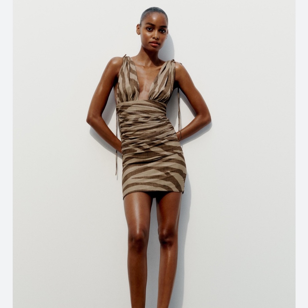 NWT Tulle Zebra Print Mini Dress Size M Medium Brown Tan
